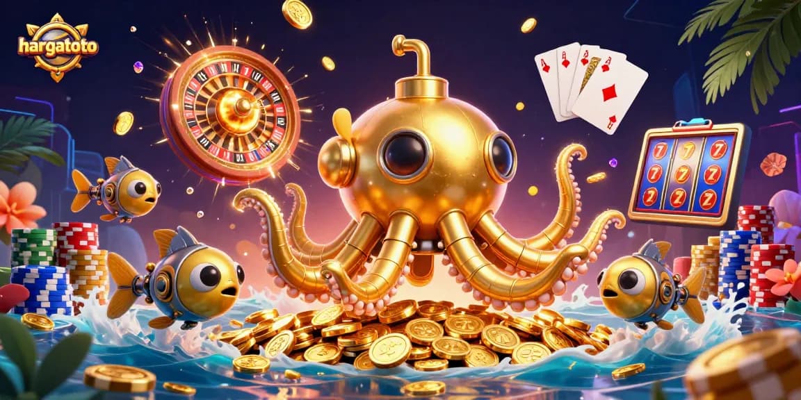 Experience exciting gameplay with hargatoto's golden kraken amidst lavish casino elements.
