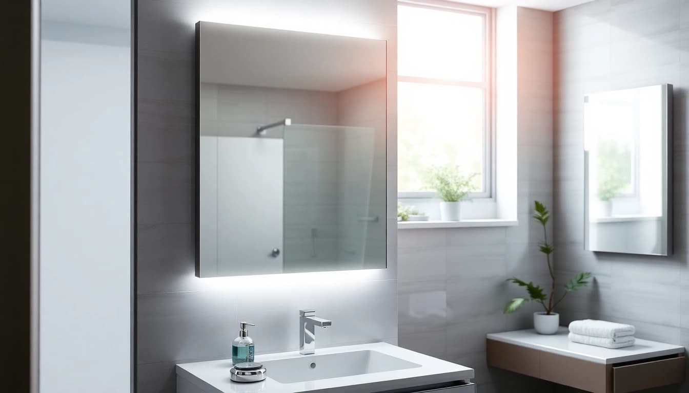 Enhance your bathroom with stylish bathroom mirrors with lights illuminating a modern interior design.