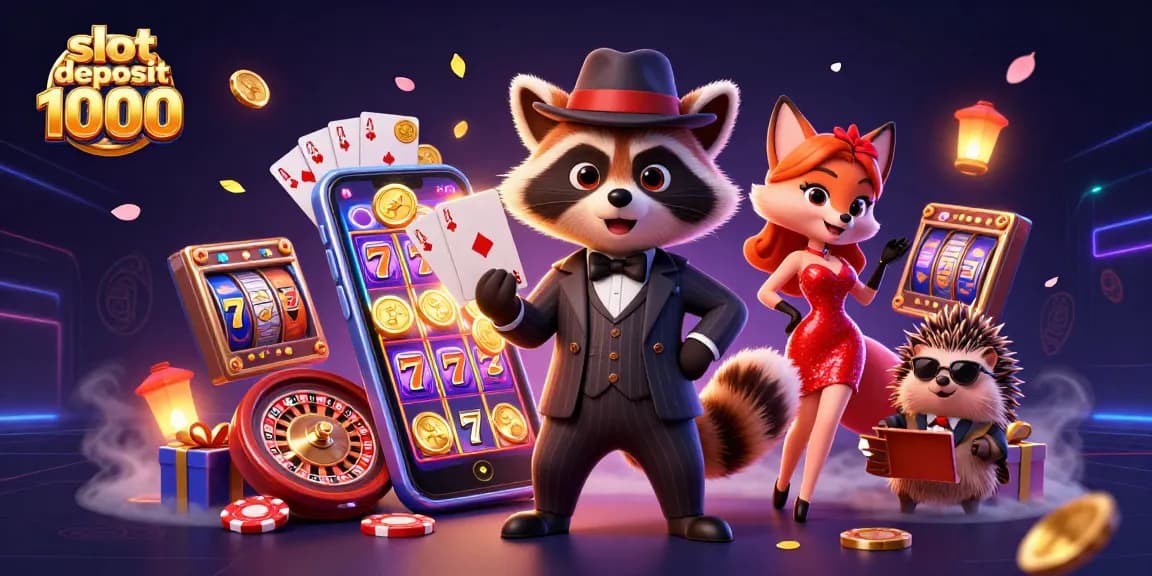 Experience the thrill of win with slot deposit 1000 surrounded by cartoon characters and dynamic game elements.