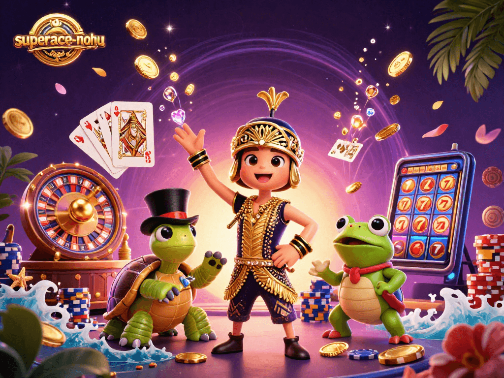 Experience the thrill of superace-nohu with a vibrant scene showcasing lavish characters and casino elements.