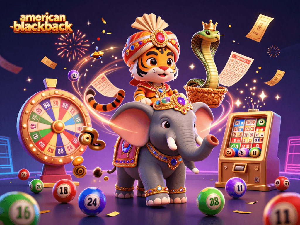 Engage in american-blackjack with a vibrant scene of exciting game elements and characters