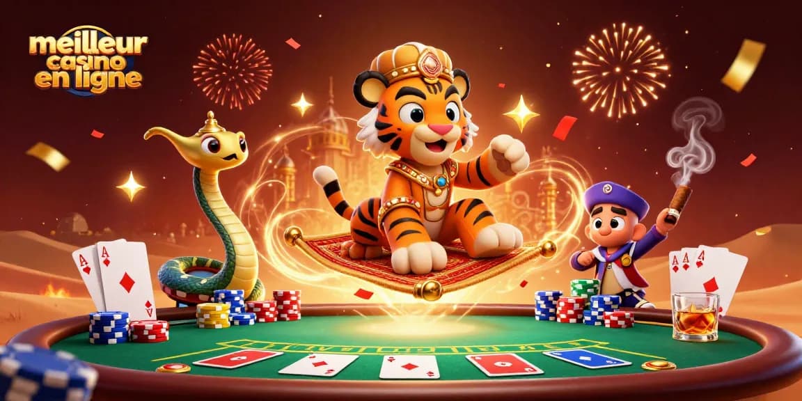 Jouer au meilleur casino en ligne avec des personnages colorés et des éléments de poker dans une scène magique