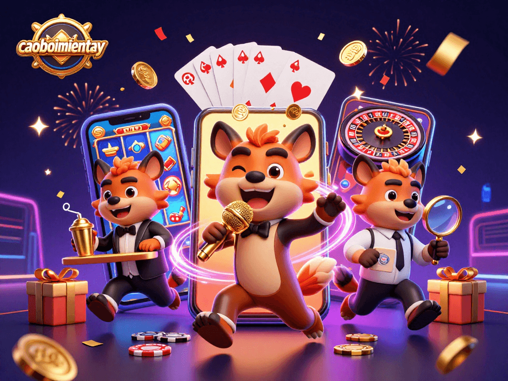 Engage with caoboimientay in a vibrant comedy casino scene filled with hyenas and gambling excitement.