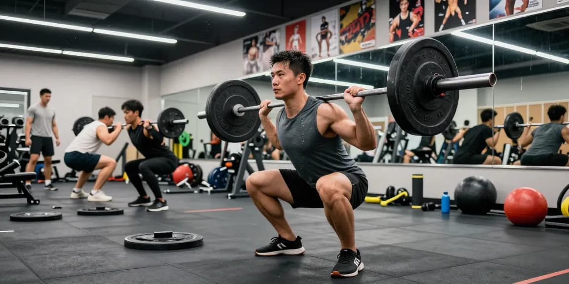Muscular man lifting weights showcasing Selliza Steroids benefits in a vibrant gym environment.