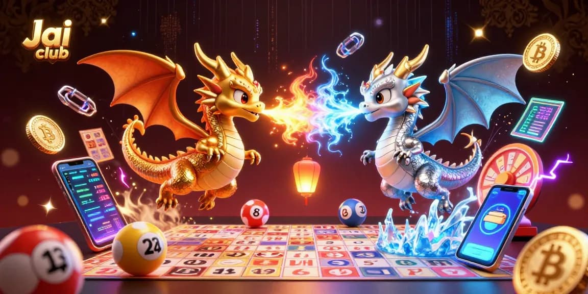 Play lottery games on Jai club, featuring engaging 3D dragons and vibrant gaming elements.