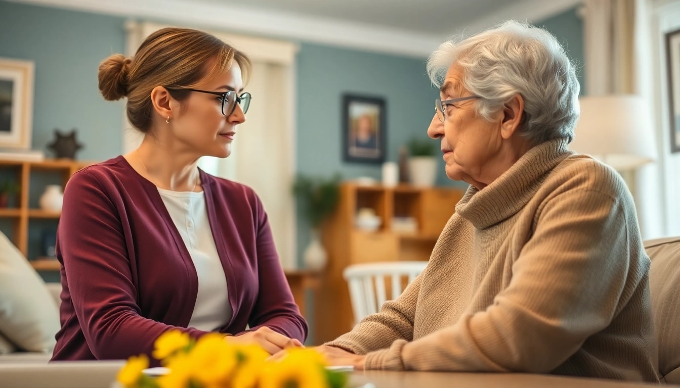 Engaging scene of an Enduring Guardian caring for an elderly person, reflecting trust and decision-making.