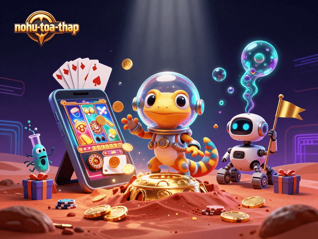 Win big at nohu-toa-thap with dynamic 3D casino game scene showcasing exciting gaming elements.