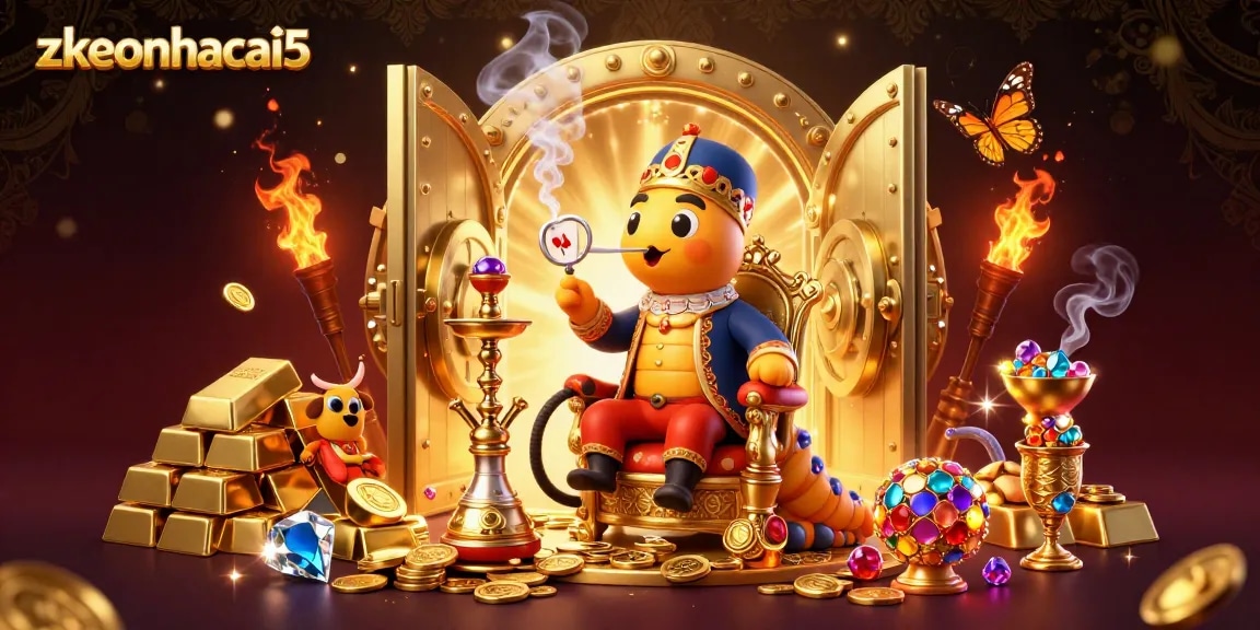 Engage with zkeonhacai5 in vibrant 3D casino illustration with golden elements.