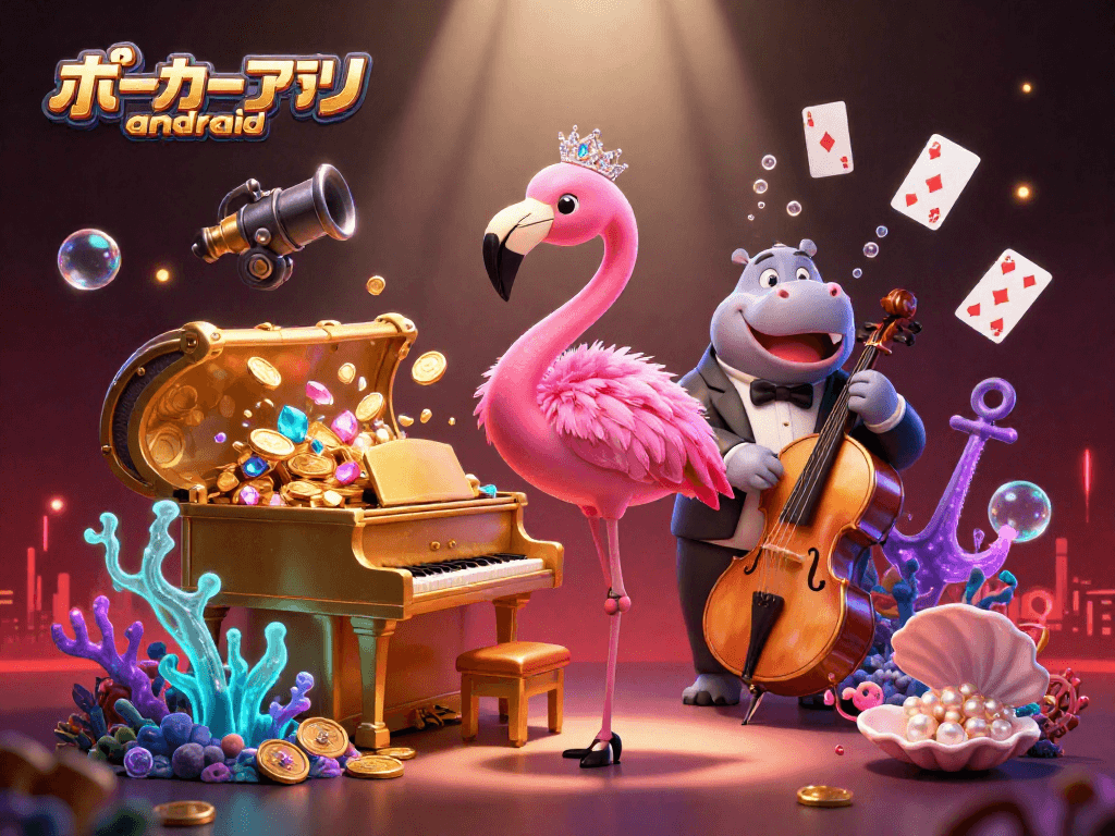 ポーカーアプリ Androidで楽しめる5つのオンラインポーカーの魅力を紹介するイラスト。