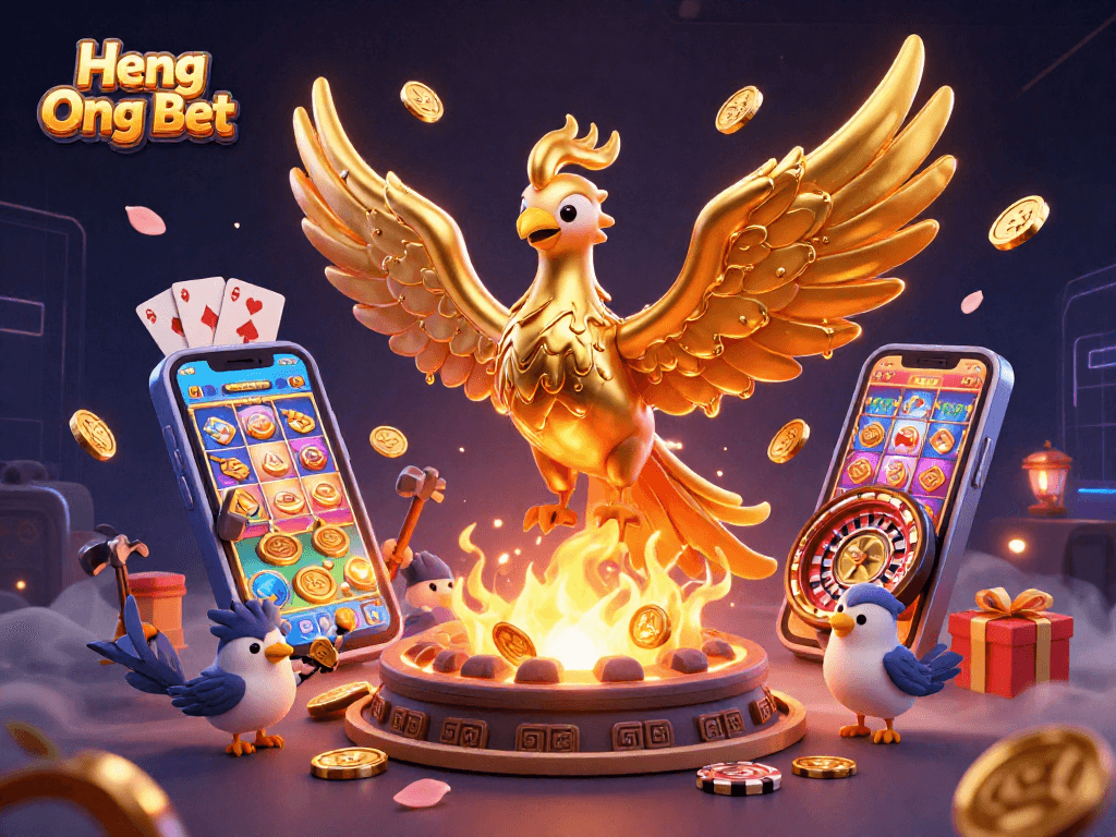 Experience the thrill of Heng Ong Bet with a phoenix emerging and fortune-themed gaming elements.
