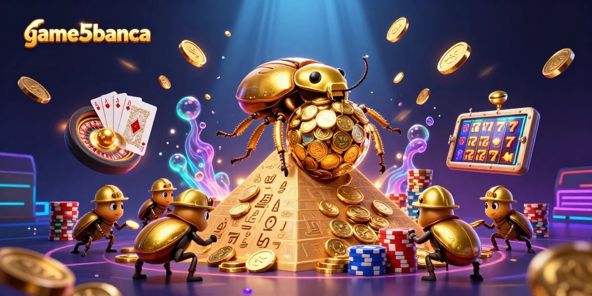 Game5banca offers thrilling gameplay with golden coins and a vibrant casino scene.