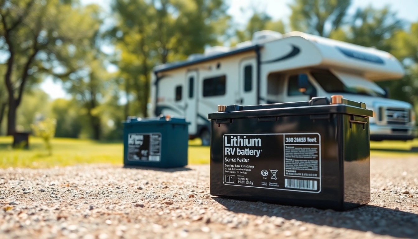Showcasing powerful lithium RV batteries in an outdoor setting, emphasizing advanced performance and durability.