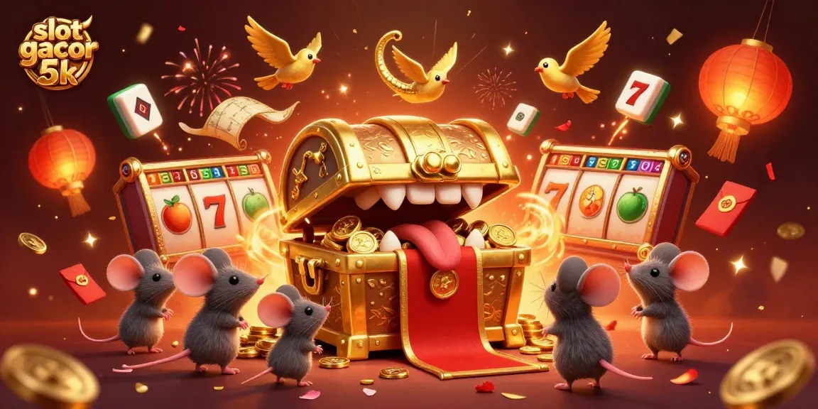 Engage with slot gacor 5k: Exciting 3D casino illustration featuring treasure and rewards.
