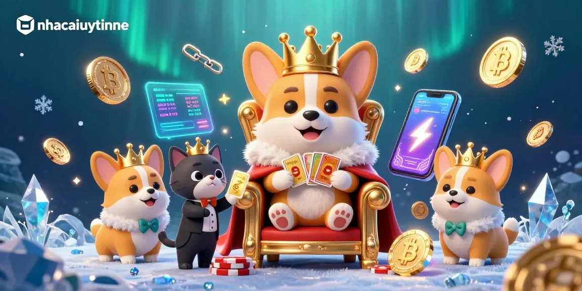 Experience the exciting world of nhacaiuytinne with vibrant characters and crypto elements in this detailed casino illustration.