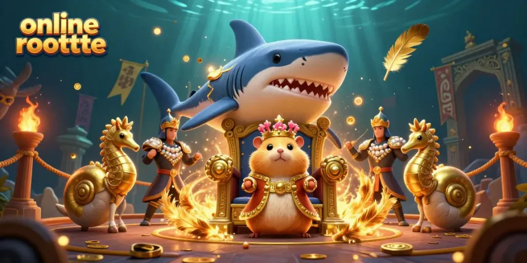 Spin the online roulette wheel with excitement surrounded by the golden hamster king and seahorse guards.