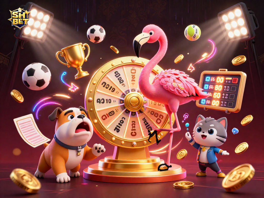 Join the excitement at SH BET with a vibrant game scene featuring animated characters and dynamic sports elements.