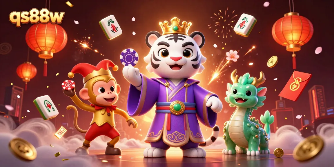 Experience thrilling games at qs88w, highlighted by a lively scene with a majestic tiger and playful monkey.