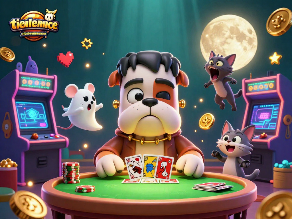 Engage with the thrilling atmosphere of tienlenmiennam as characters play cards in a spooky casino setting.