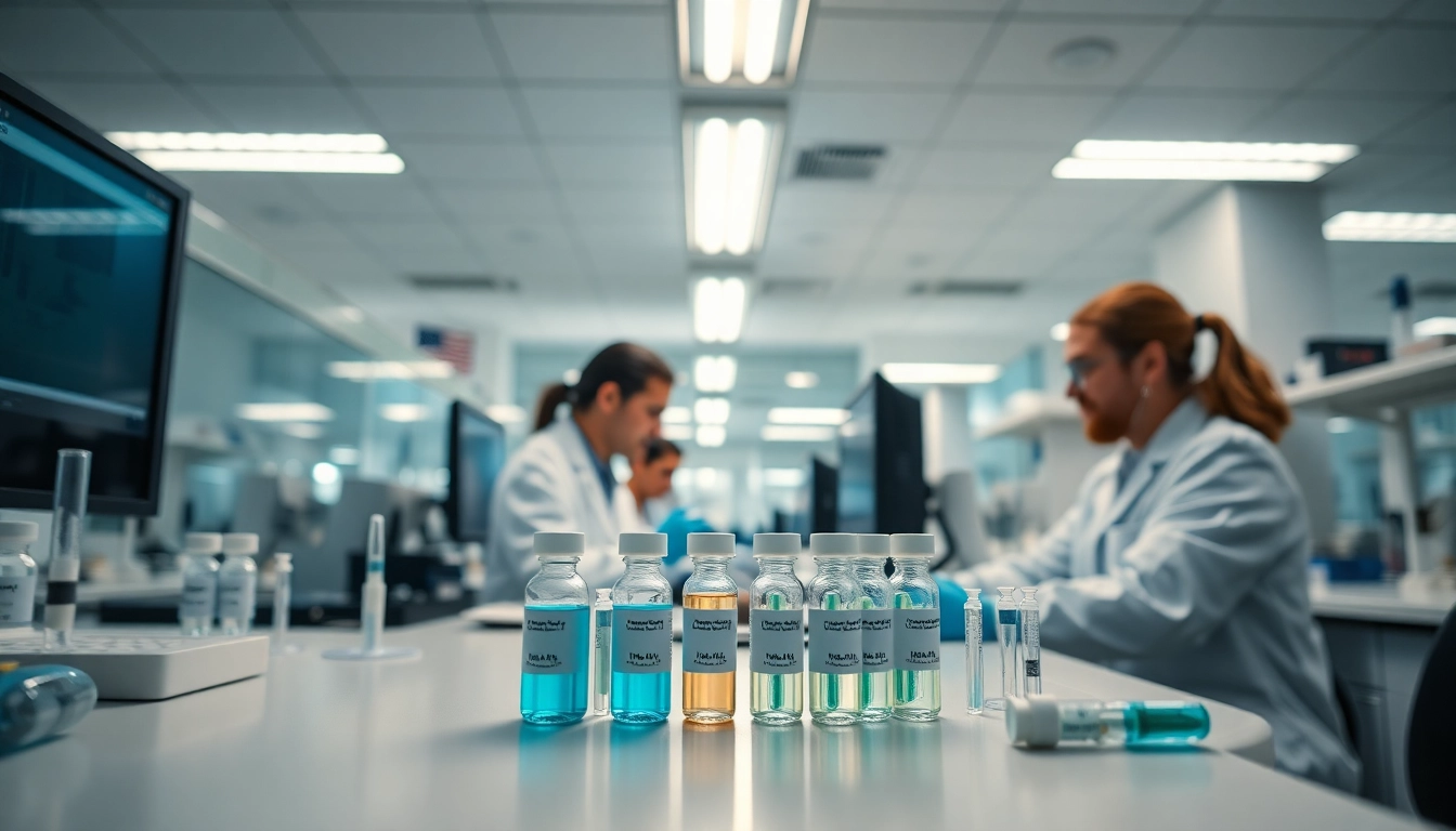 Buying melanotan 1 for sale with researchers analyzing peptides in a professional lab environment.