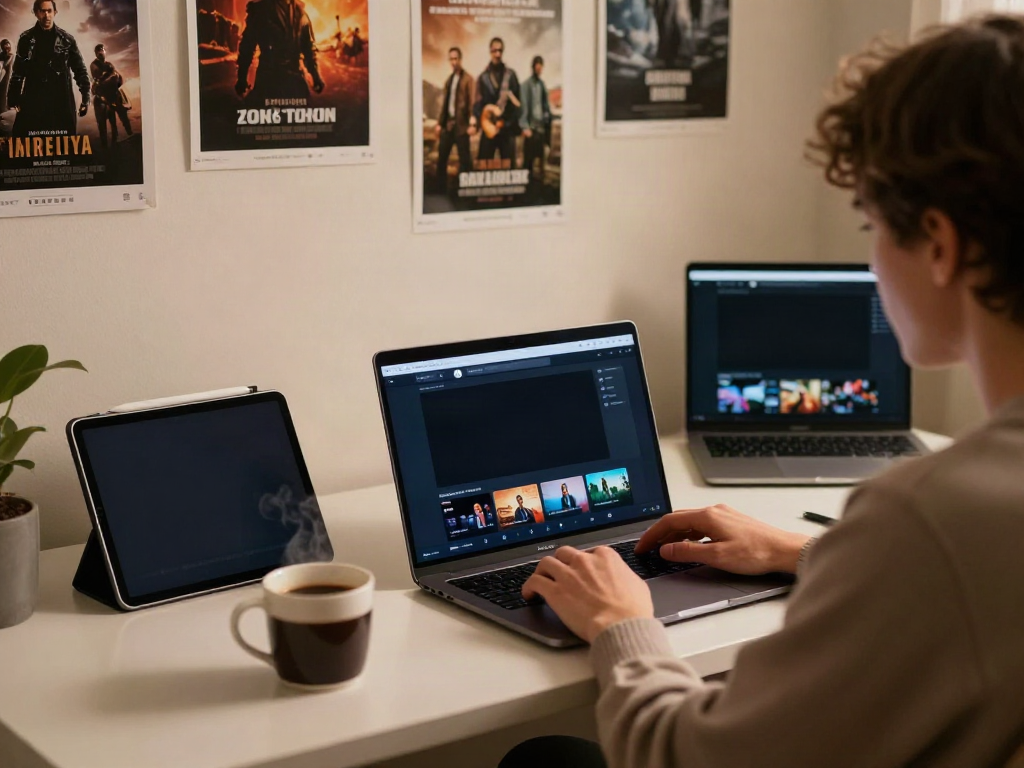 ZoeChip streaming interface displayed on laptop in a comfortable home office.