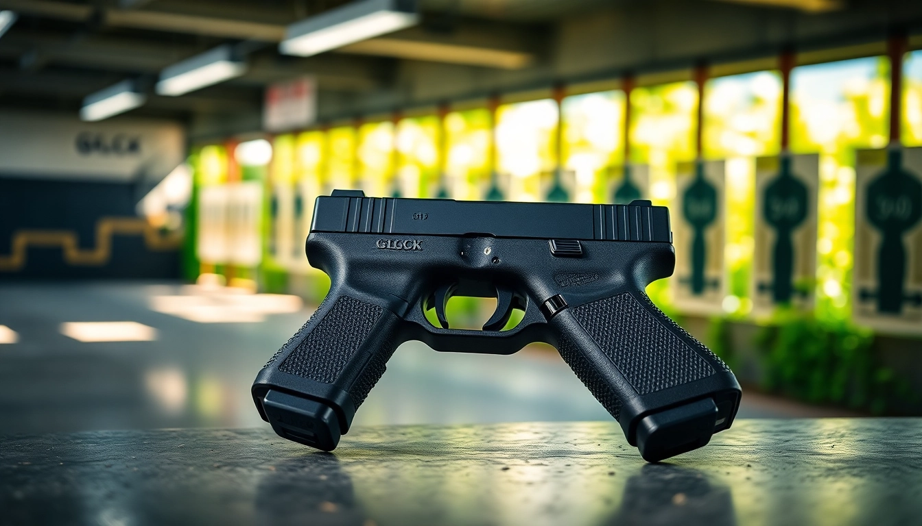 Showcasing Glock 19 Gen 3 slide in a detailed and dynamic urban shooting range setting.