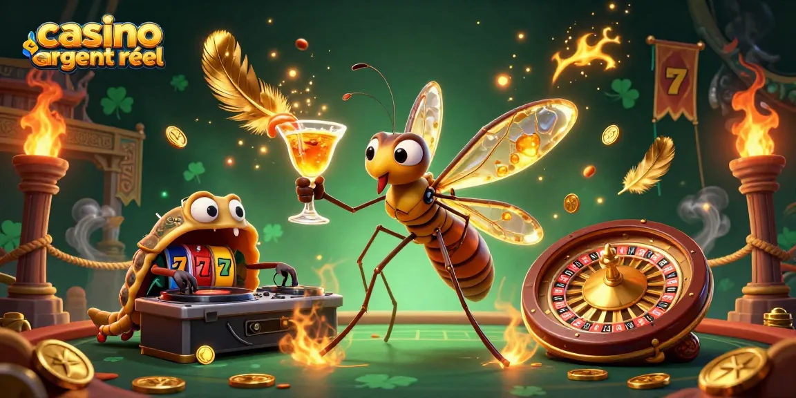 Le casino en ligne argent réel crée une ambiance unique avec des personnages en 3D autour d'une roulette et de jetons d'or.