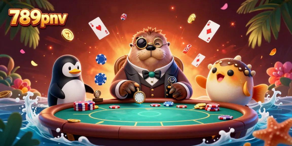 Engage in thrilling gameplay at 789pnv with a jolly walrus playing poker and a sophisticated penguin dealer.