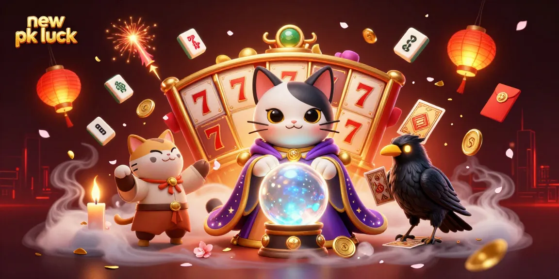 Engage with new pk luck's vibrant slot universe illustrated in a mystical 3D scene.