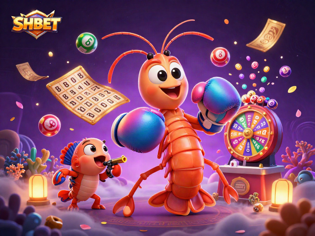 Win big with SHBET illustrated by vibrant gaming elements and dynamic characters.