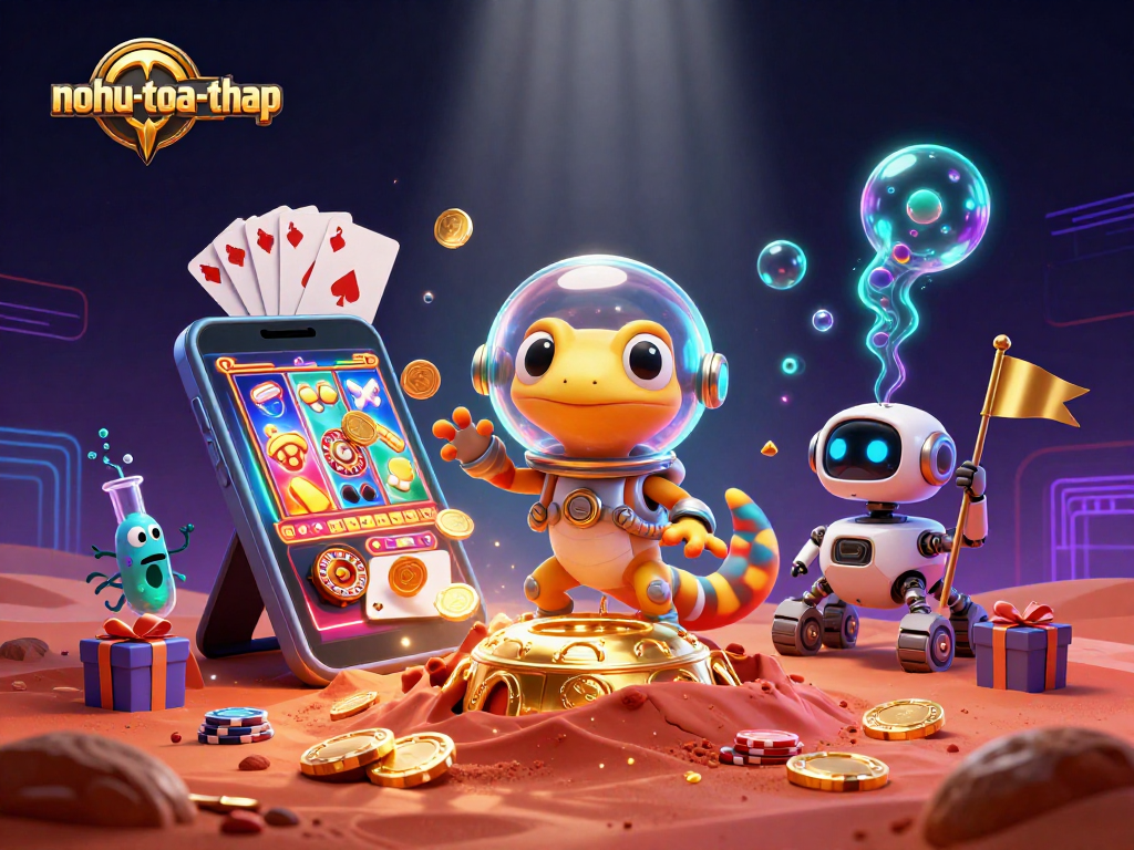 Win big at nohu-toa-thap with dynamic 3D casino game scene showcasing exciting gaming elements.