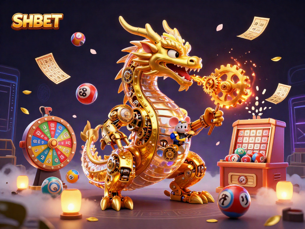 Experience thrilling SHBET gaming with a golden dragon and vibrant casino elements.