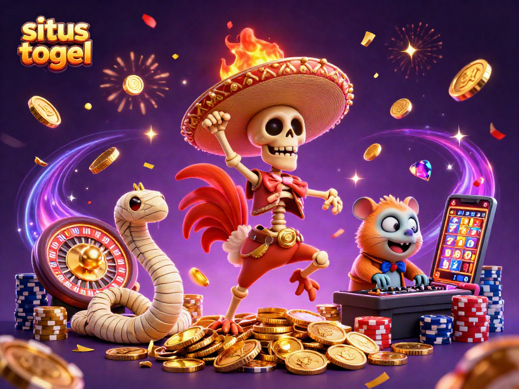 Merayakan kemenangan di situs togel dengan skeleton rooster, ular mummy, dan hamster DJ yang energik.