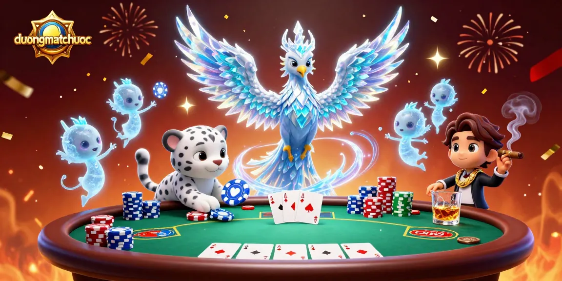 Engage with duongmatchuoc's exciting slot gameplay, highlighted by dynamic ice-themed characters and vibrant casino elements.