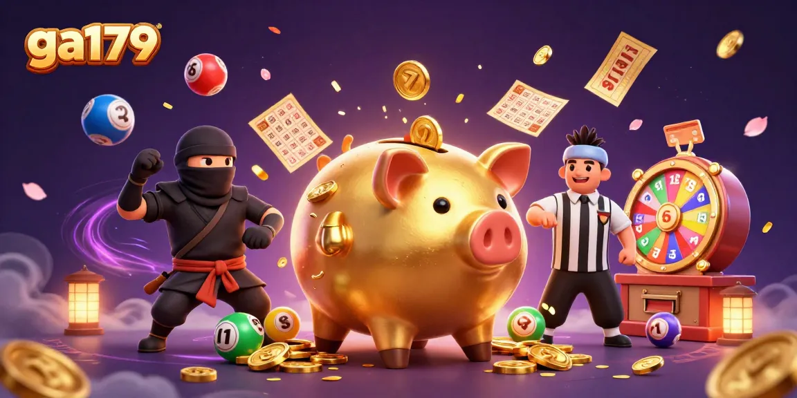 Engage with ga179's thrilling 3D casino world featuring a sumo wrestler piggy bank, ninja, and samurai.