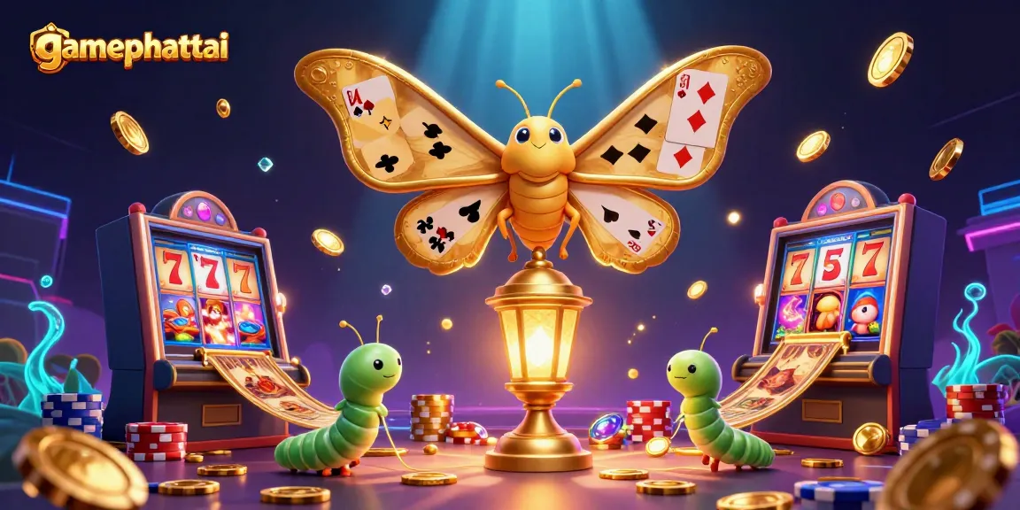 Engage with gamephattai's thrilling slot experience featuring a 3D moth and dazzling casino elements.