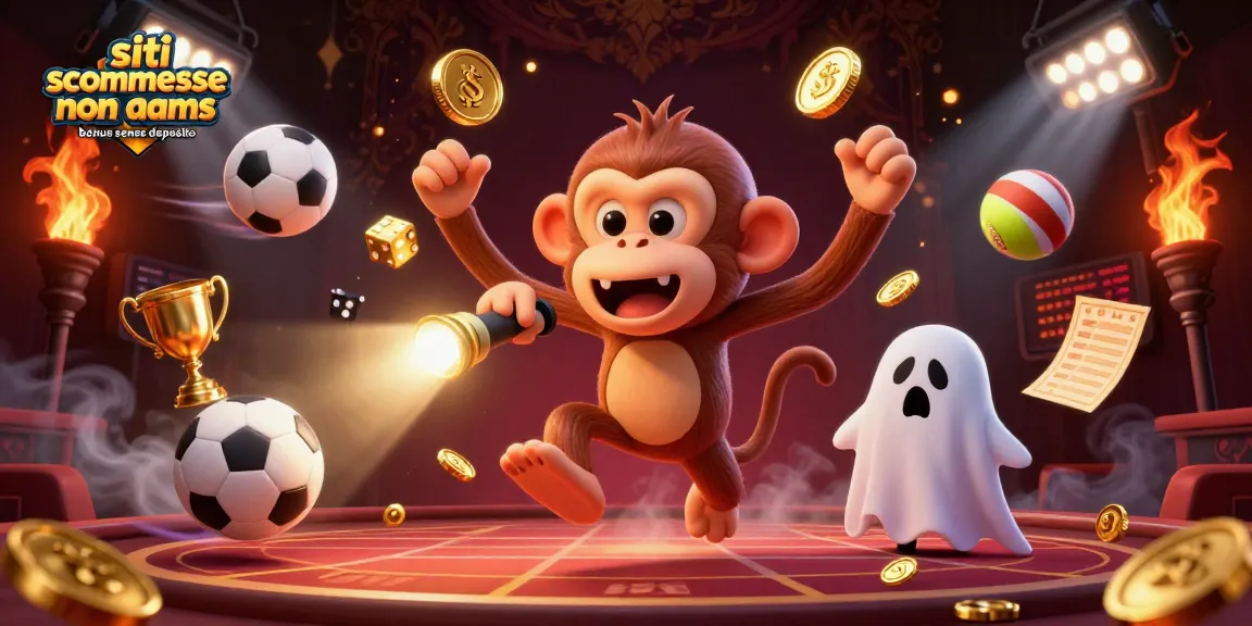 Scopri i siti scommesse non AAMS bonus senza deposito con un'illustrazione coinvolgente di personaggi 3D e giochi d'azzardo.