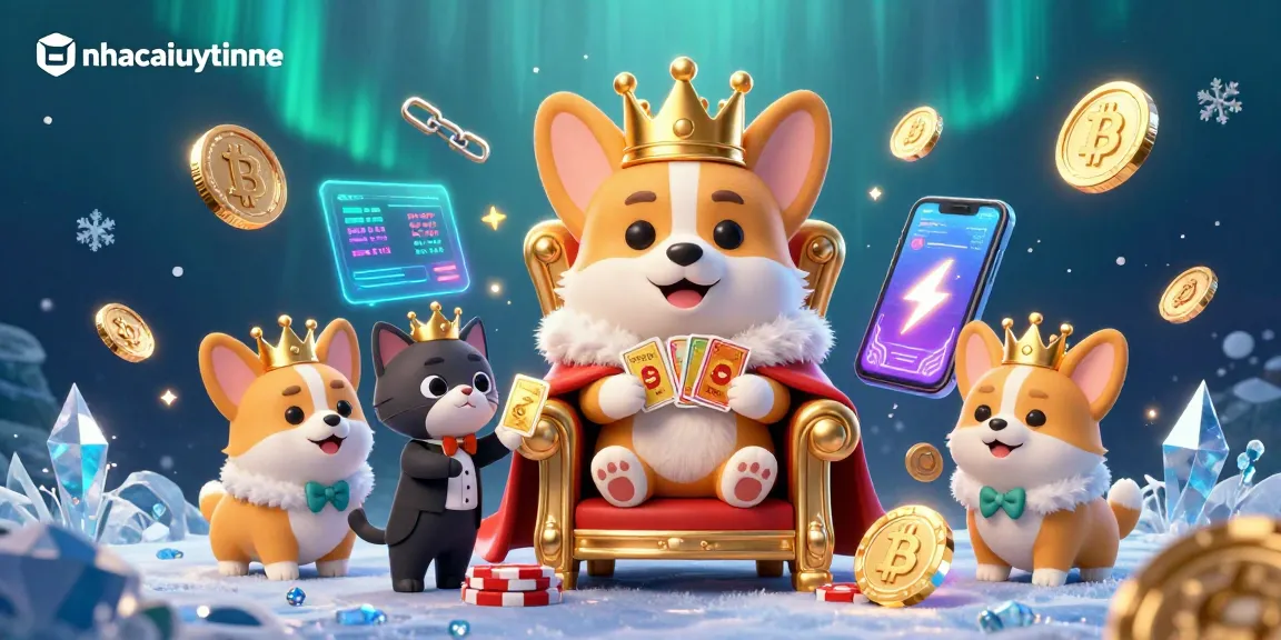 Experience the exciting world of nhacaiuytinne with vibrant characters and crypto elements in this detailed casino illustration.