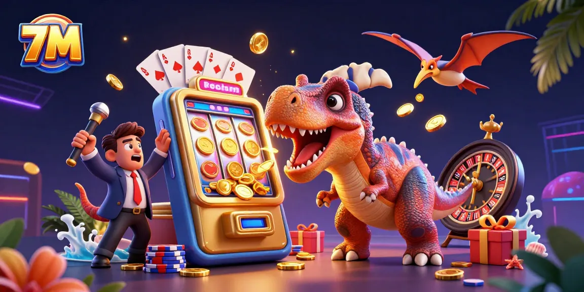 Experience thrilling gameplay with 7M's jackpot slots, featuring dynamic coin payouts and vibrant casino action.