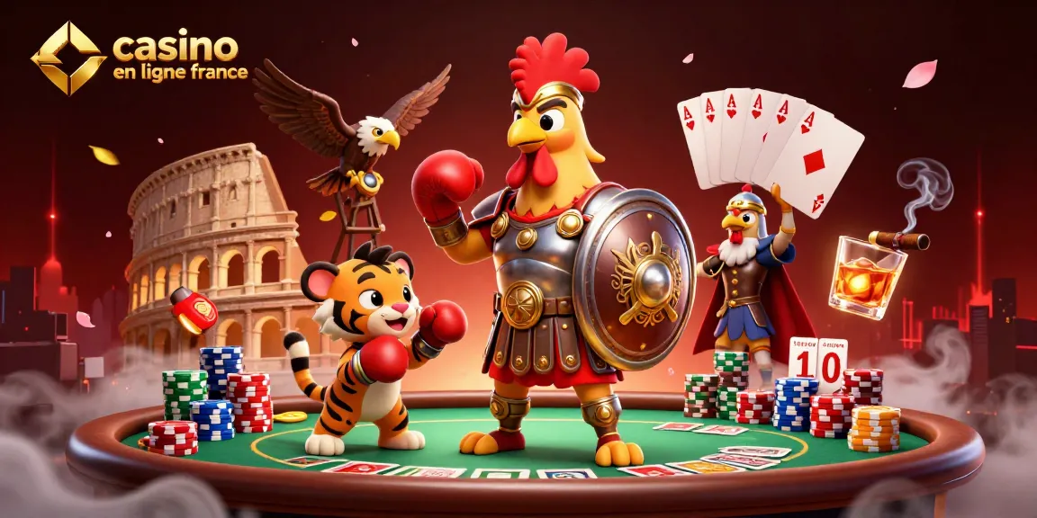 L'illustration 3D ultra-détaillée capture le thème du casino en ligne France avec des personnages animés représentant des jeux de poker.