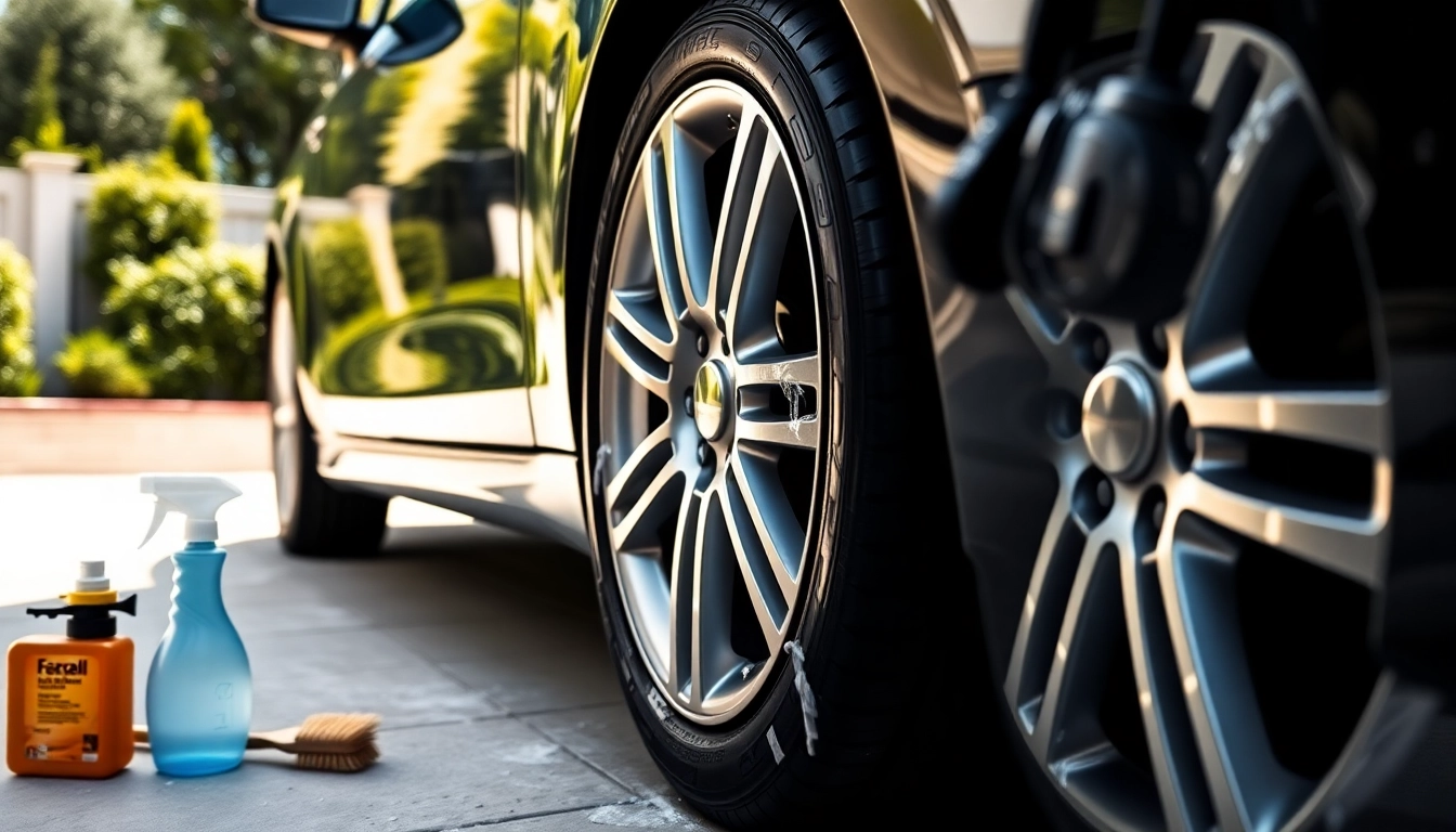 Demonstrating the best way to clean car wheels and tires with effective tools and techniques.