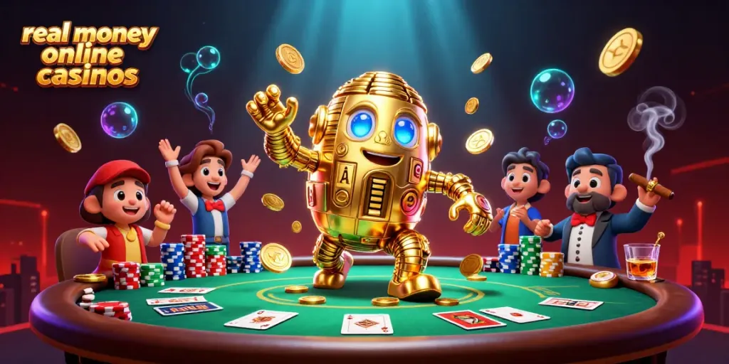 Experience thrilling gaming at real money online casinos with gold golem and vibrant poker elements