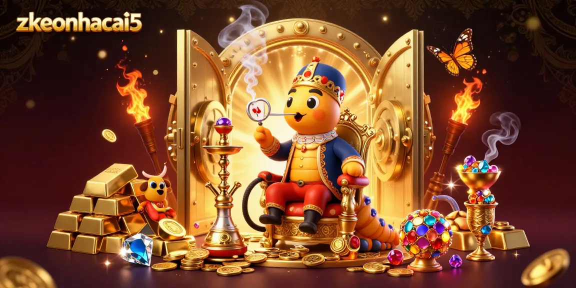 Engage with zkeonhacai5 in vibrant 3D casino illustration with golden elements.