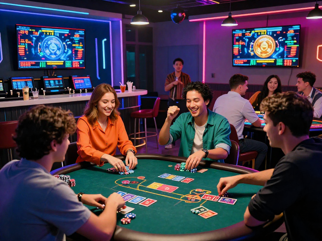 Players enjoying the excitement of a crypto casino with vibrant lights and engaging games.