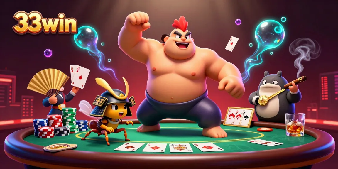 33win brings thrilling poker action with fierce characters in an ultra-detailed casino scene