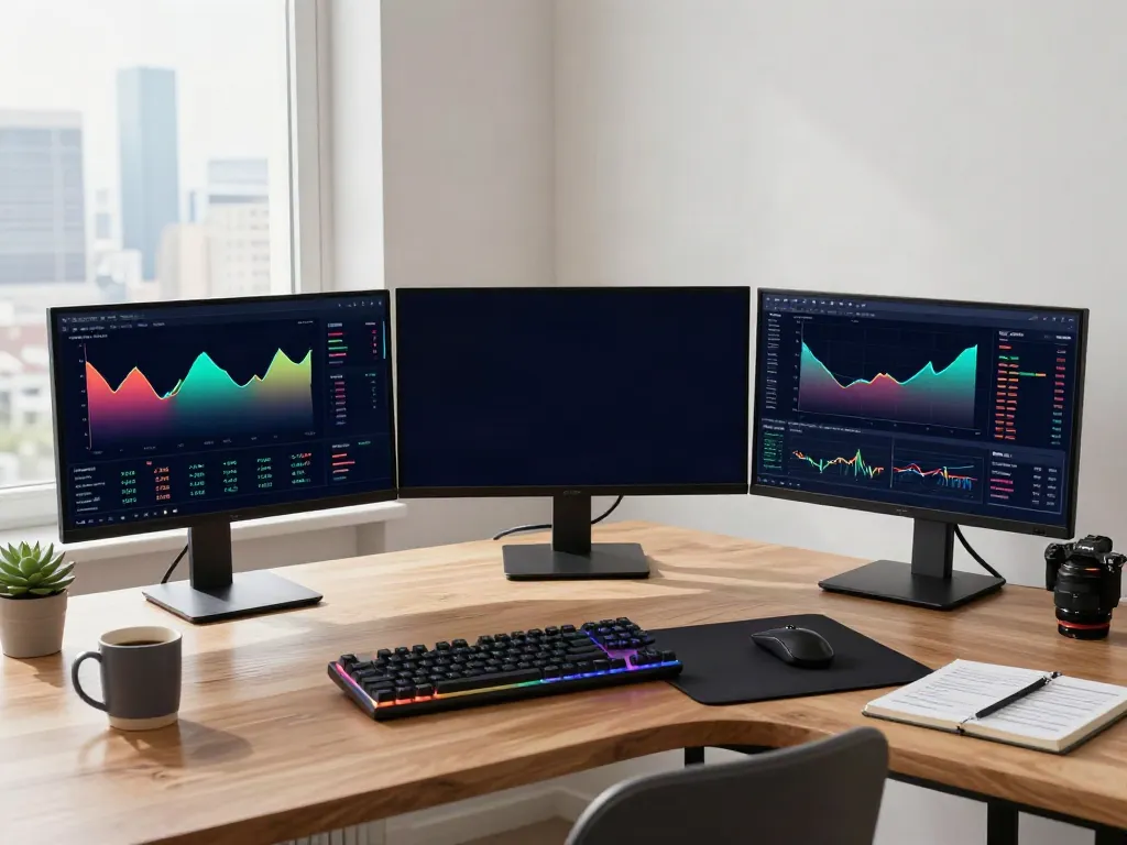 Polygon.io alternative in a modern crypto trading setup featuring live cryptocurrency charts and digital wallet.