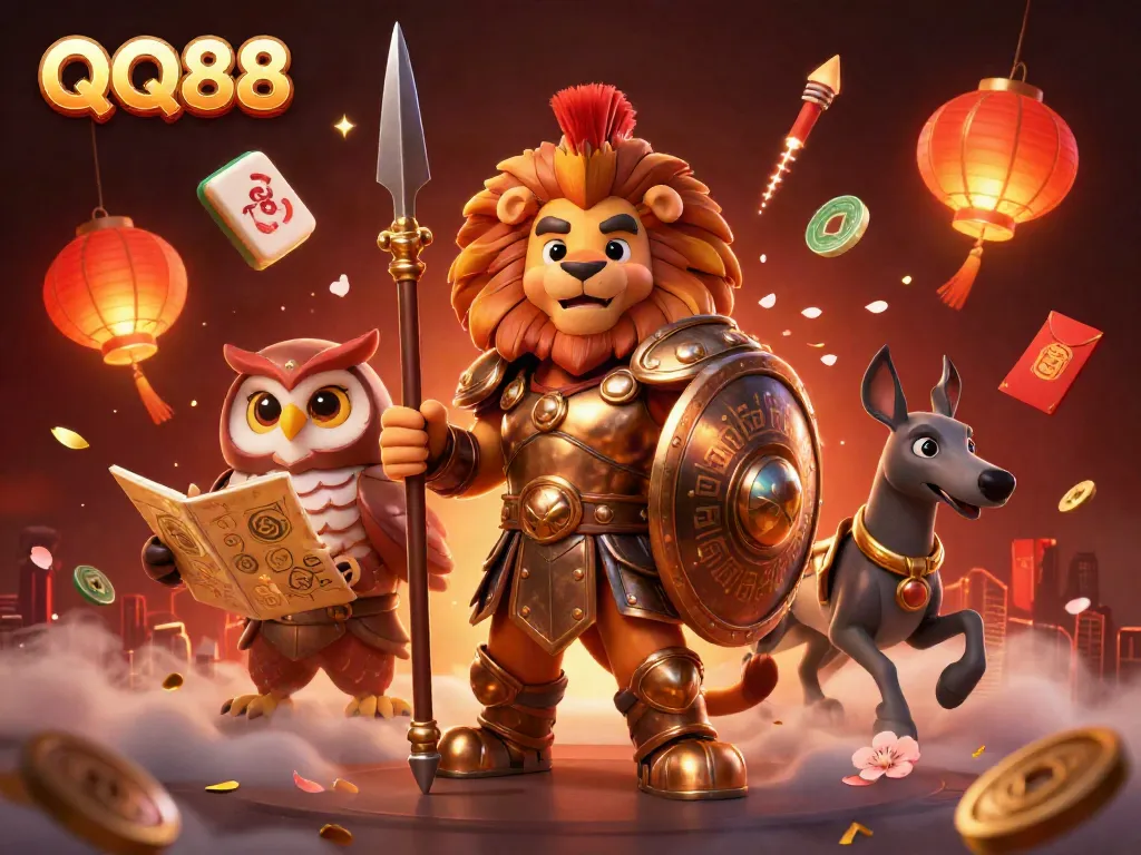 Experience the thrill of QQ88 with a captivating casino adventure scene featuring iconic characters and vibrant gambling elements.