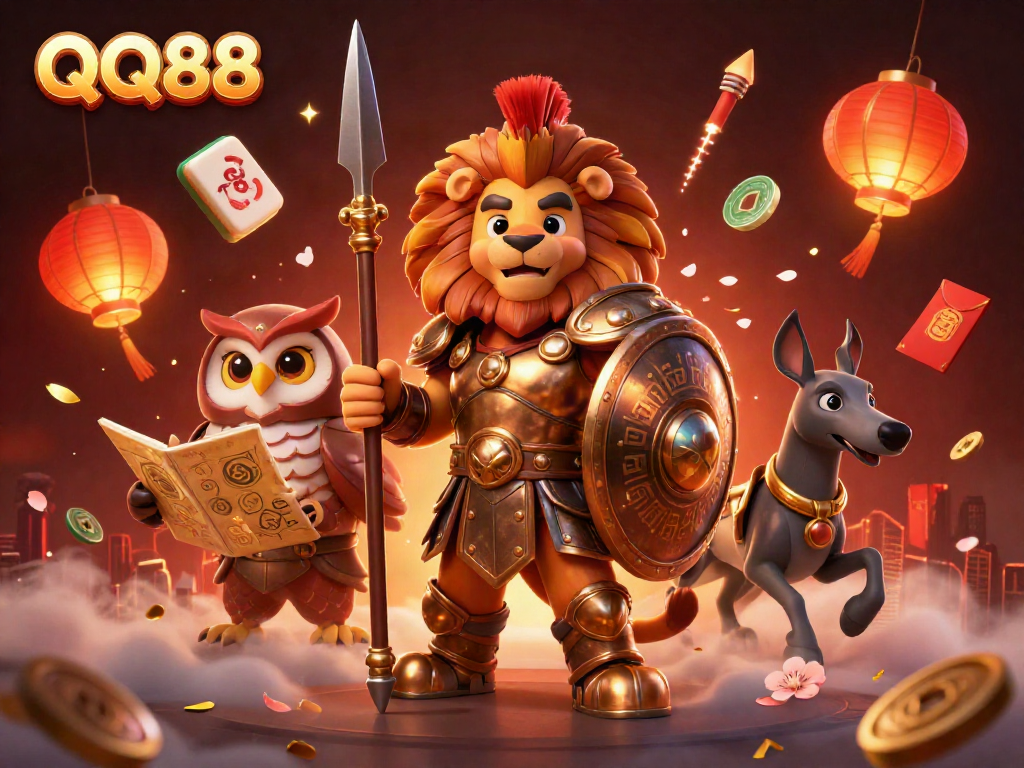 Experience the thrill of QQ88 with a captivating casino adventure scene featuring iconic characters and vibrant gambling elements.