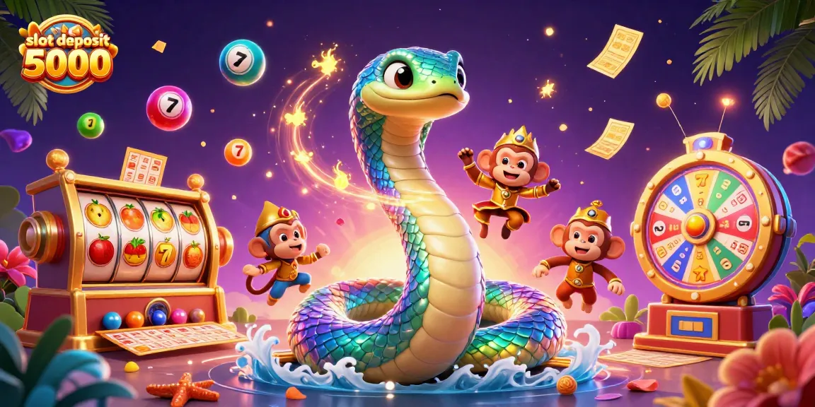 Win big with slot deposit 5000 in a vibrant 3D illustration of casino fun!