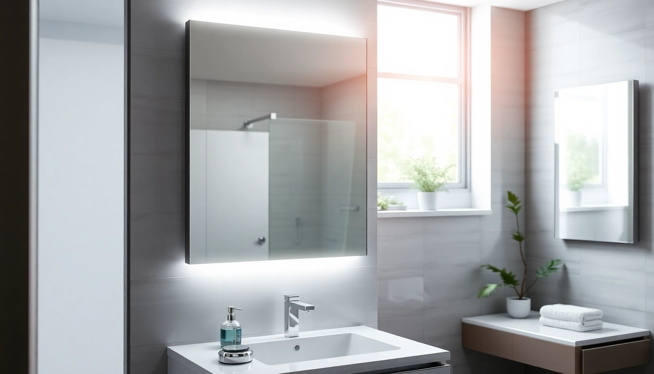 Enhance your bathroom with stylish bathroom mirrors with lights illuminating a modern interior design.