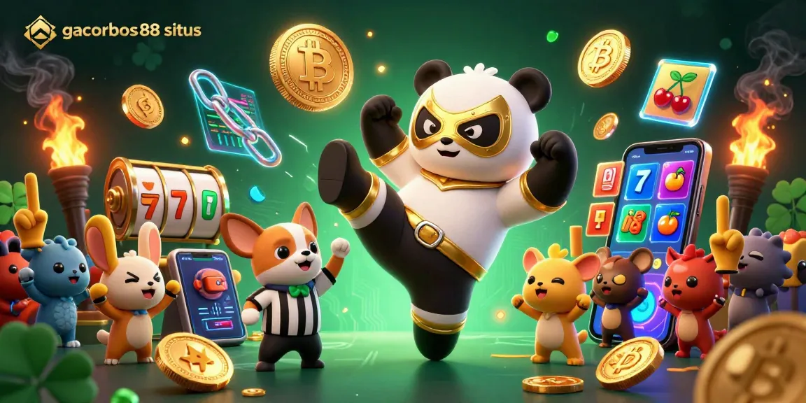 Engage with gacorbos88 situs and join the animated casino fun featuring a wrestling panda.